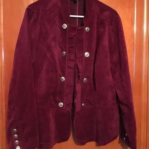 Burgundy Military Jacket Faux Suede
